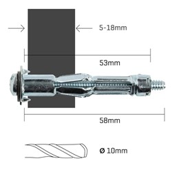 Hollow Wall Anchor 3/16 dia 10 - 16mm 50PK - 53mm long Hollow Wall Anchor 3/16 dia 10 - 16mm 50PK - 53mm long