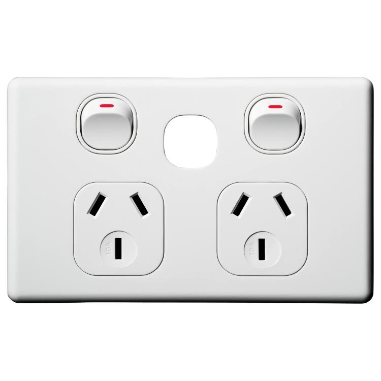 CPP2HXWMS Voltex Classic Horizontal Double Power Outlet 250V 10A with Extra Switch Provision and Safety Shutters