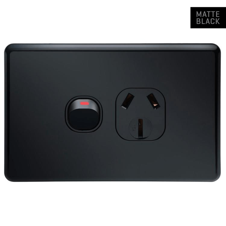 SLPP1HBS Voltex Shadowline Horizontal Black Single Power Outlet 250V 10A with Safety Shutters