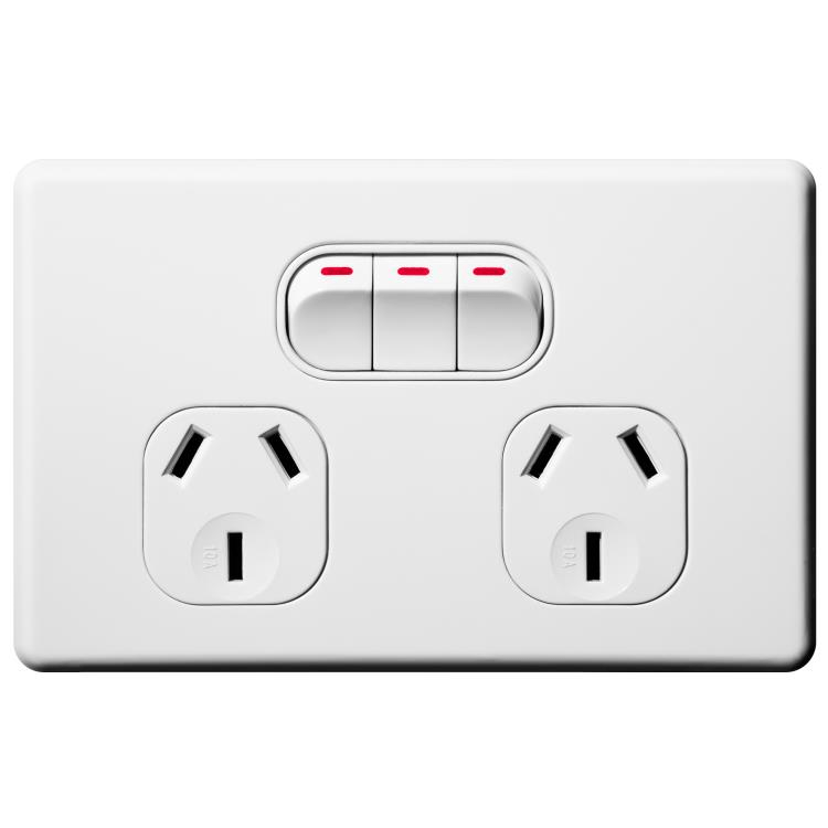SLPP2HXS Voltex Shadowline Horizontal Double Power Outlet 250V 10A with Extra Switch and Safety Shutters