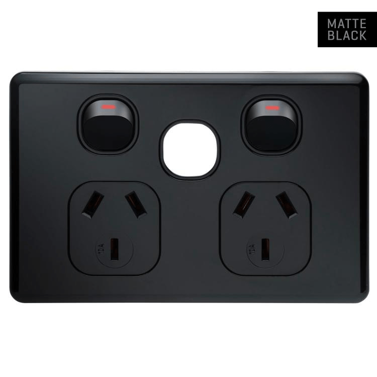 SLPP2HXWMBS Voltex Shadowline (7.4mm) Black Double Power Outlet with Extra Switch Provision
